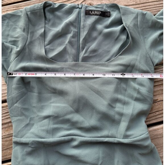 LAUREN RALPH LAUREN Black Label BELTED CREPE FLUTTER-SLEEVE DRESS Scoop Neck 0 g - Picture 9 of 11